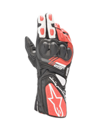 Alpinestars SP-8 V3 Motorradhandschuhe für Herren, Schwarz, Weiß und Hellrot, Leder mit SP-Knöchelschutz, Racing-Stil.