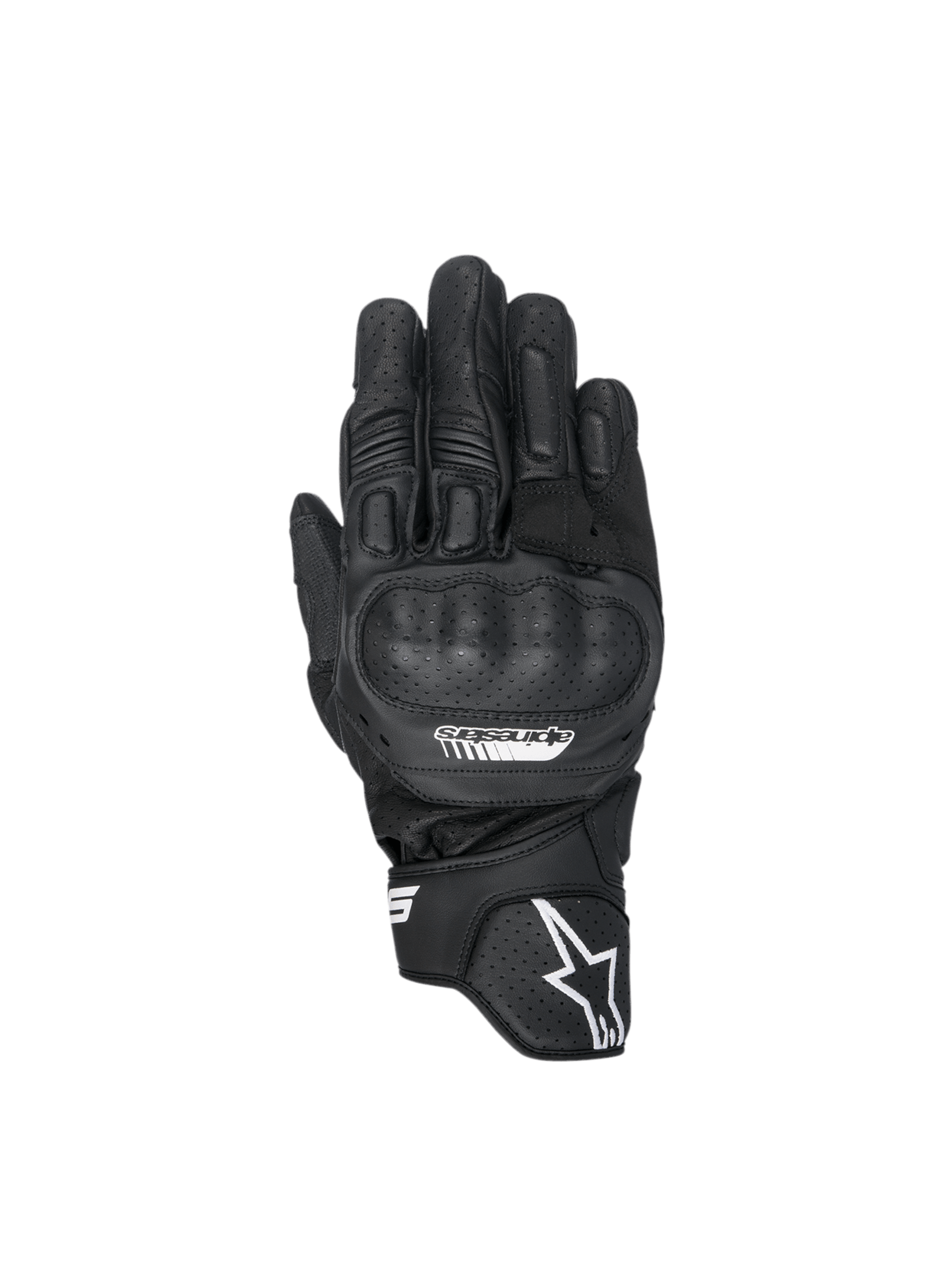 Alpinestars SP-5 Handschuhe, Motorradrennhandschuhe, Schwarz, aus Leder mit Polymer-Knöchelschutz und perforierten Details