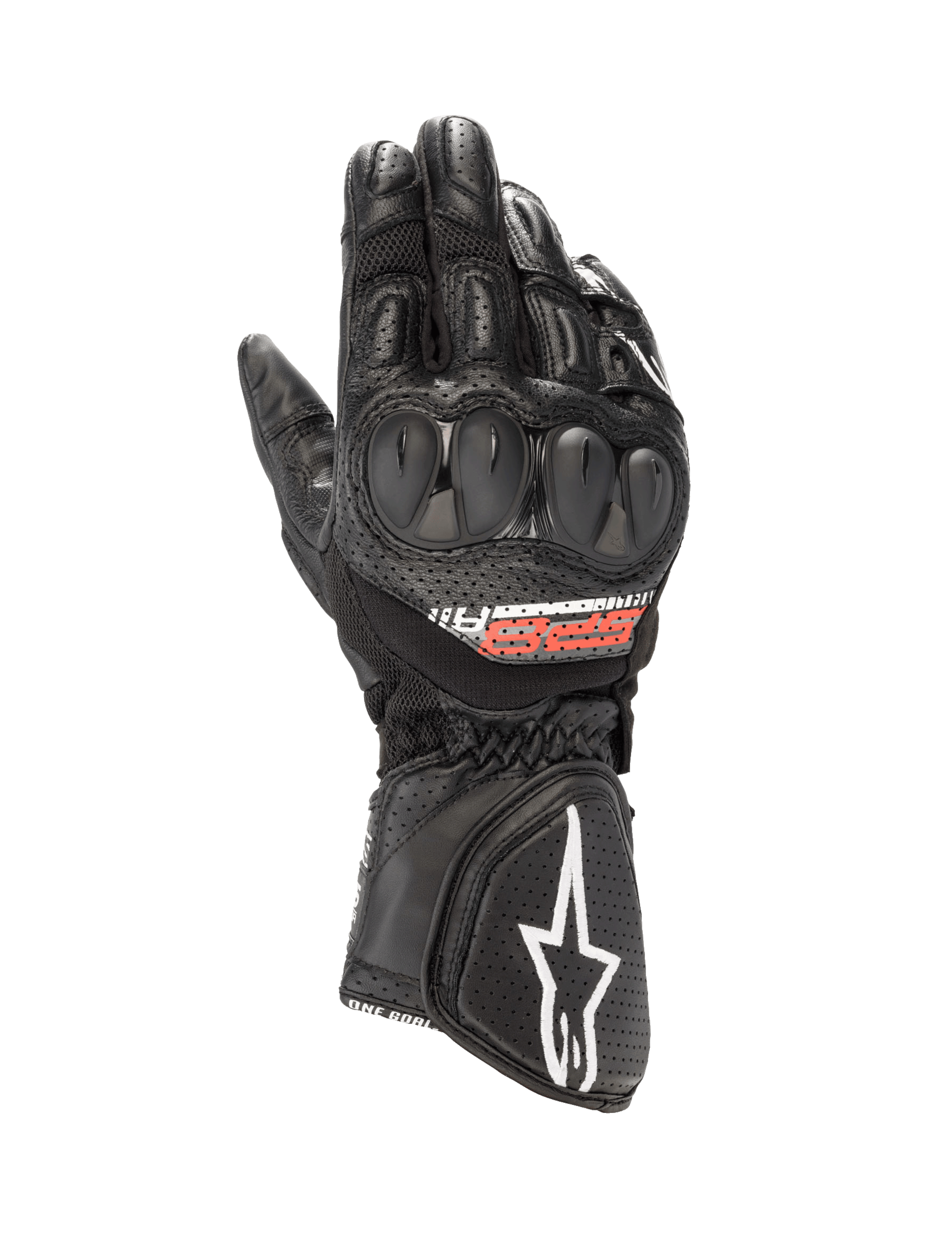 Alpinestars SP-8 V3 Air Handschuhe, Herren-Motorradhandschuhe für den Rennsport, Schwarz, aus perforiertem Leder und Mesh mit doppelt gehärtetem Knöchelprotektor.