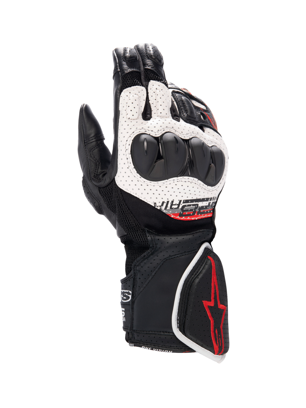Alpinestars SP-8 V3 Air Handschuhe, Herren-Motorradhandschuhe, Schwarz, Weiß, Rot, mit Knöchelschutz und perforiertem Leder.
