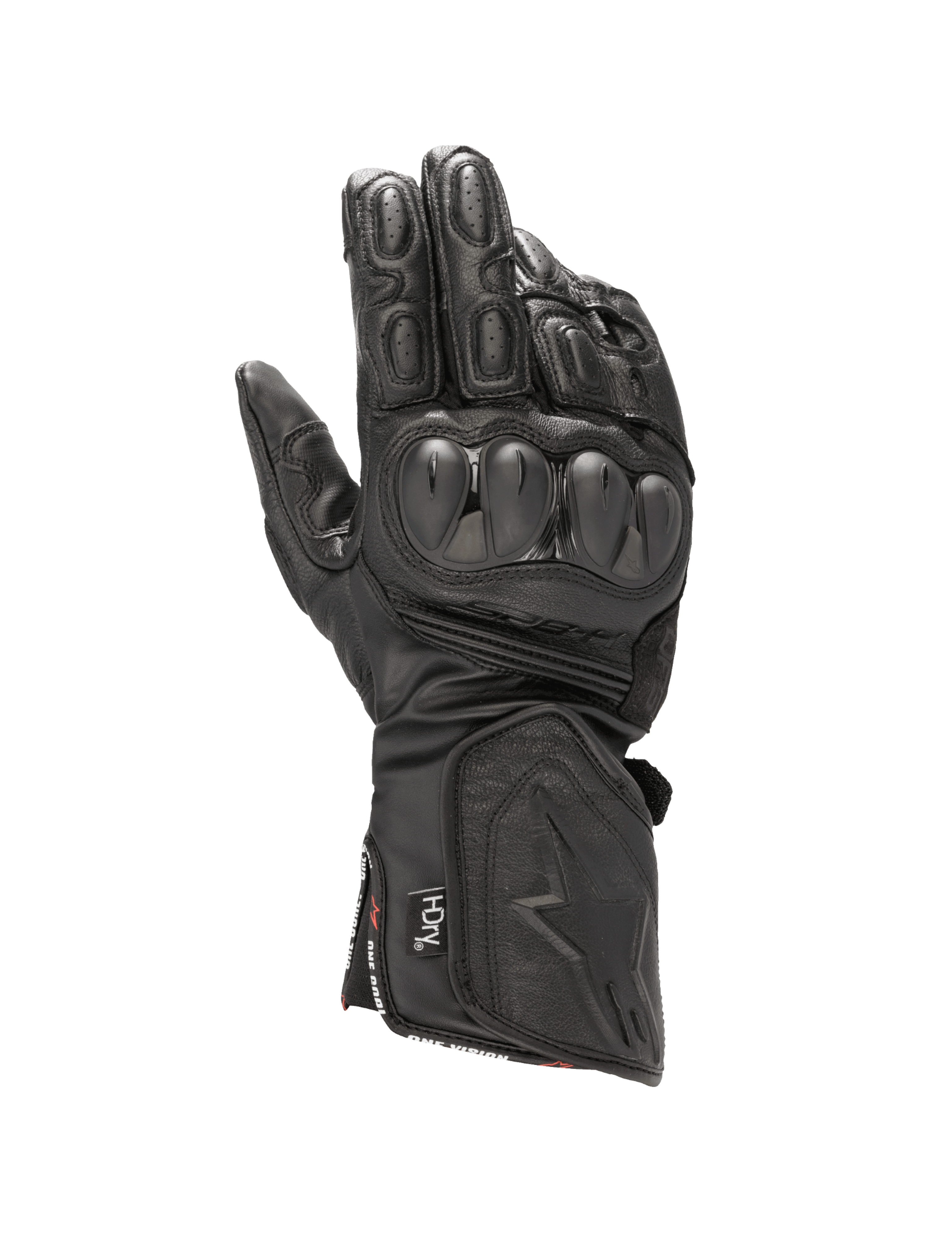 Alpinestars SP-8 HDry® Handschuhe, wasserdichte Motorradhandschuhe aus schwarzem Leder mit Dual-Density-Knöchelschutz