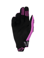 Alpinestars 2026 Techstar Gloves, Motocross Gloves, Black and Purple, palm view featuring synthetic suede construction, silicone grip strips on fingers, and a molded Velcro closure strap with branding.