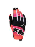 Alpinestars Techstar Handschuhe 2027, Motocross-Handschuhe in Pink und Schwarz, sublimierte Grafiken, Neopren-Knöchelschutz.