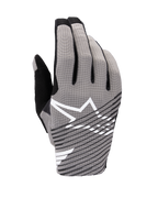 Alpinestars 2025 Radar Pro Handschuhe, Motocross-Handschuhe, Grau und Schwarz, Ansicht der Oberhand mit atmungsaktivem 4-Wege-Stretch-Mesh, weißes Stern-Logo mit schwarzen diagonalen Streifen, entwickelt für Performance und Luftzirkulation