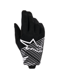 Alpinestars 2026 Radar Pro Handschuhe, Motocross-Handschuhe, Schwarz und Weiß, mit weißem Stern-Logo und diagonalen Liniengrafiken auf dem Handrücken, atmungsaktives Mesh-Material mit perforierten Details, Performance-Offroad-Styling