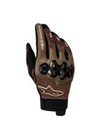 Alpinestars Megawatt V 2 Air Handschuhe, Herren-Enduro-Motorradhandschuhe in Walnussbraun und Schwarz, Vorderansicht mit Details zur Oberhand, Dynamic Friction Shield Knöchelprotektion und atmungsaktiver 3D-Mesh-Konstruktion