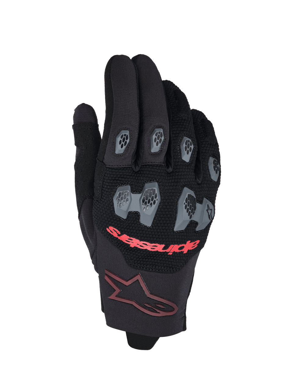 Alpinestars Pro-Dura Gloves, Motorcycle Gloves, Black and Gray, textured finger and knuckle protection, breathable mesh construction, ergonomic curved finger design