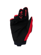 Alpinestars Full Bore V2 Handschuhe, Motocross-Handschuhe, Leuchtendes Rot und Schwarz, Handflächenansicht mit verstärktem schwarzem synthetischem Wildleder, roter Silikon-Grip am Zeigefinger, Alpinestars-Branding und Neoprenmanschette