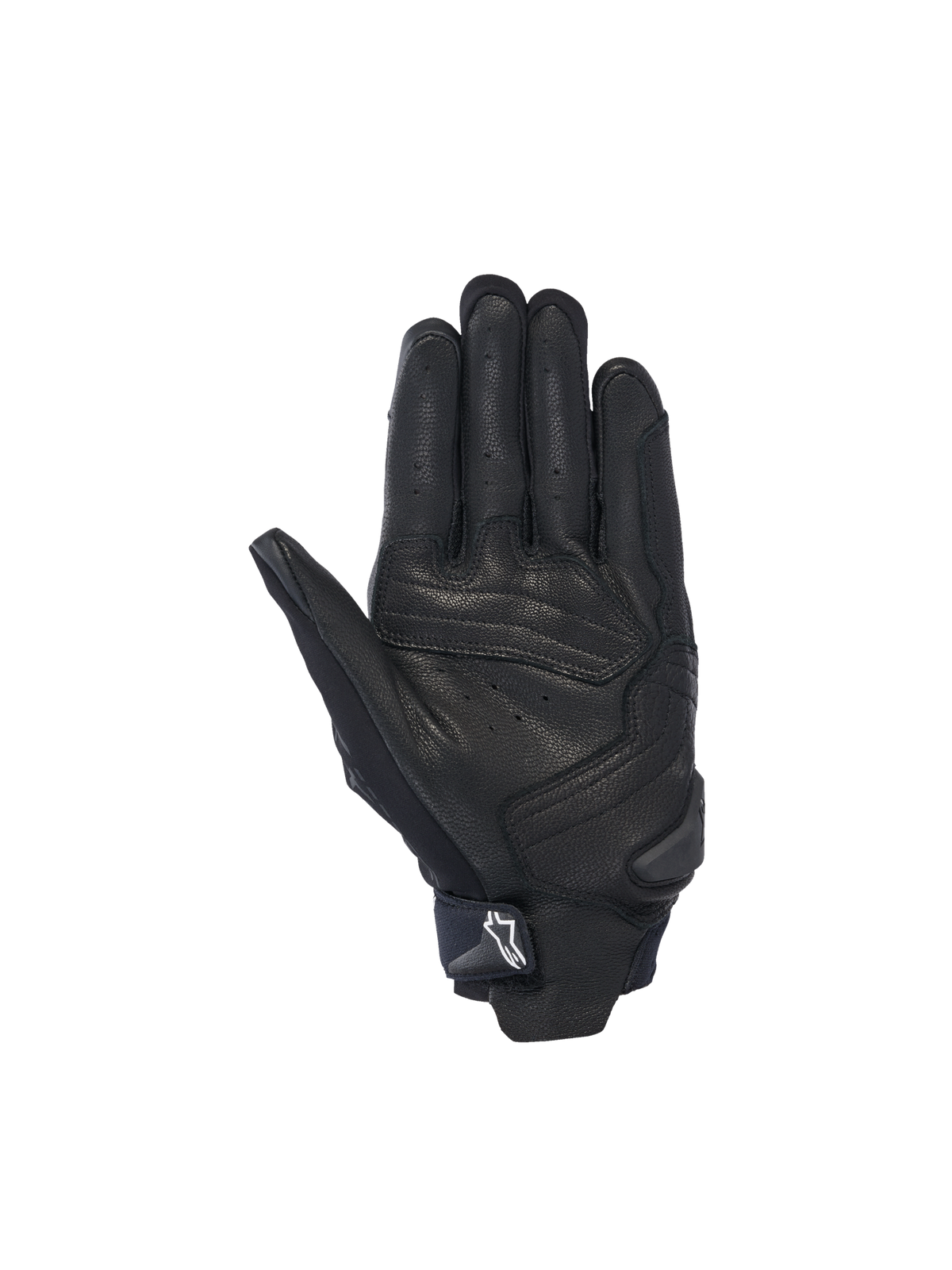 Alpinestars SP X 7 Handschuhe, schwarze Herren-Motorradhandschuhe aus perforiertem Leder, Handflächenansicht mit Slider.