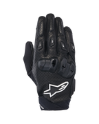 Alpinestars SP X 7 Gloves, Short Sports Motorcycle Gloves, Black and White, featuring perforated leather construction, double-density TPU knuckle protection, and white Alpinestars star logo, designed for performance road riding
