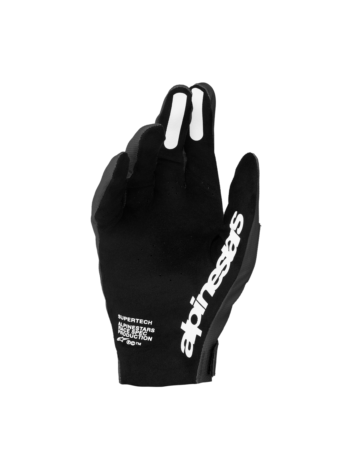 Alpinestars Supertech MX Handschuhe 2027, Motocross-Rennhandschuhe, Schwarz und Weiß, perforierte Handfläche und Silikongrip