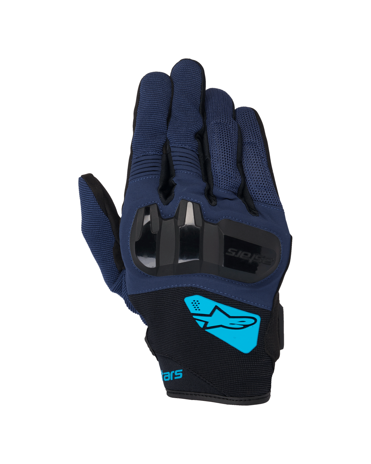 Alpinestars Chrome V2 Handschuhe, Motorradhandschuhe, Dunkelblau und Schwarz, mit hartem TPU-Knöchelschutz, leuchtend cyanfarbenem Alpinestars-Logo am Handgelenk, Urban-Riding-Ausrüstung mit kurzer Stulpe