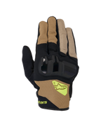 Alpinestars Chrome V2 Handschuhe, Motorradhandschuhe mit kurzer Stulpe, Dunkles Khaki und Schwarz, harter Knöchelschutz, atmungsaktive Mesh-Einsätze, fluoreszierend gelbes Alpinestars-Logo, Urban-Road-Fahrausrüstung
