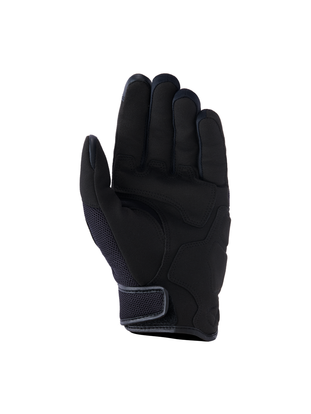 Alpinestars Ignite Gloves, Urban Motorcycle Gloves, Black, palm-side view featuring synthetic suede palm reinforcements, breathable mesh inserts, and hook-and-loop short cuff closure