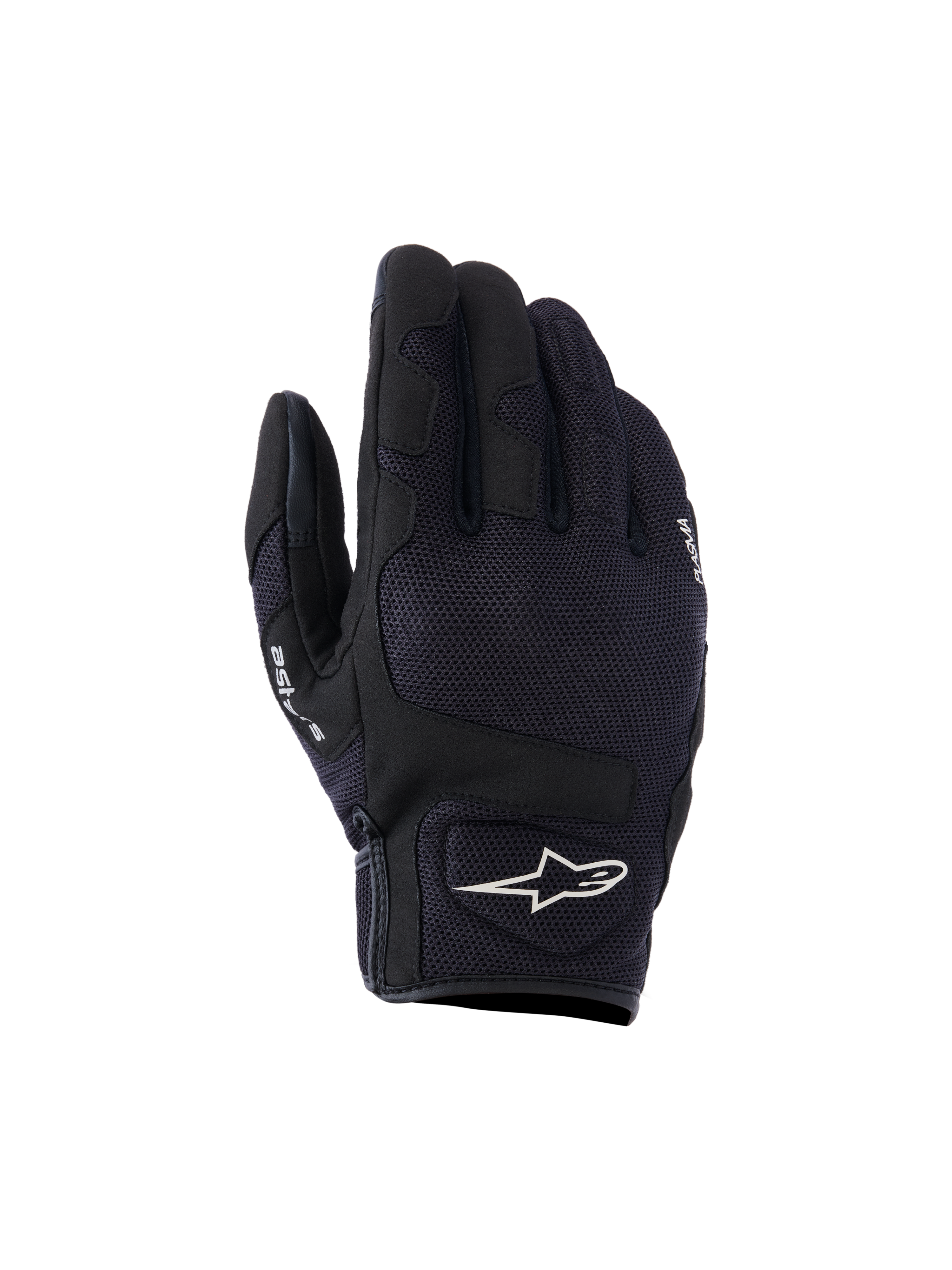 Alpinestars Ignite Gloves, Urban Motorcycle Gloves, Black, featuring a breathable mesh upper, NUCLEON PLASMA knuckle protection, and a white Alpinestars star logo on the cuff.