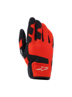 Alpinestars Ignite Gloves, Motorcycle Gloves, Red Tangerine and Black, breathable mesh textile, black reinforcements on fingers and knuckles, white star logo, short cuff design