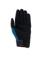 Alpinestars Ignite Handschuhe, Urban-Motorradhandschuhe, Indigoblau und Schwarz, Handflächenansicht mit synthetischem Wildleder und strategischer Polsterung, blaugrünes Mesh-Seitenpanel und Design mit kurzem Bündchen mit Klettverschluss