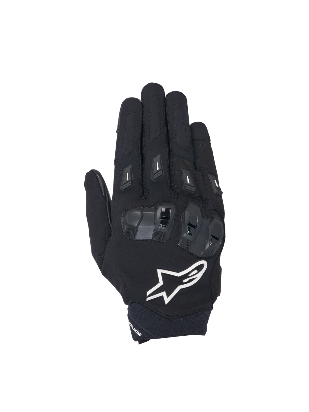 Alpinestars SP X 3 Gloves, men's motorcycle racing gloves in black and white with TPU knuckle protection and mesh panels.