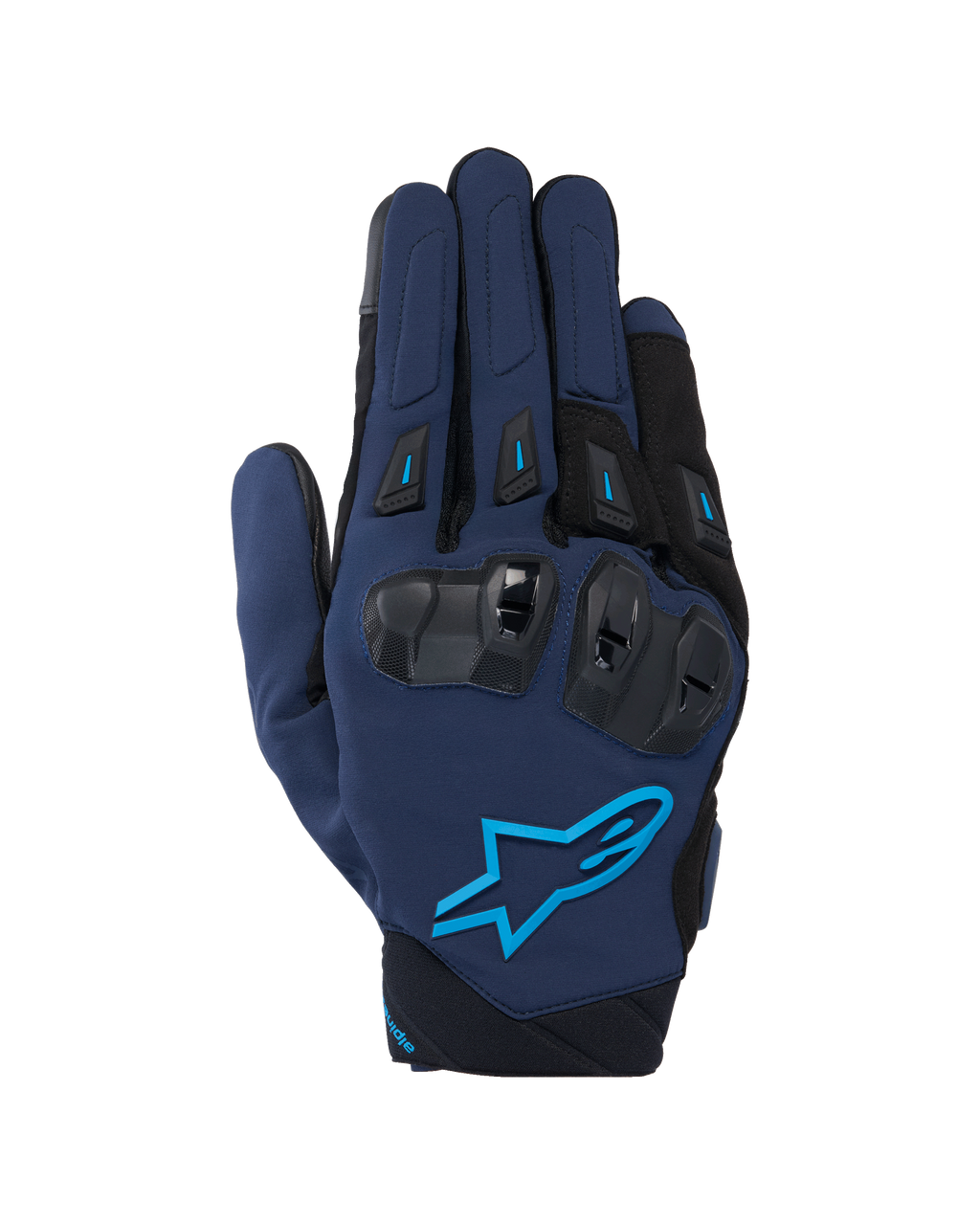 Alpinestars SP X 3 Handschuhe, Motorradhandschuhe, Dunkelblau und Schwarz mit Blithe Blue Akzenten, mit TPU-Knöchelschutz mit doppelter Dichte und Alpinestars Stern-Logo, Textil- und Mesh-Konstruktion für sportliches Fahren