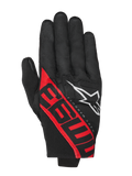Alpinestars MM93 Reef V2 Gloves, Motorcycle Gloves, Black and Bright Red, featuring bold red 93 graphics and white star logo, Marc Márquez signature design, short cuff textile construction