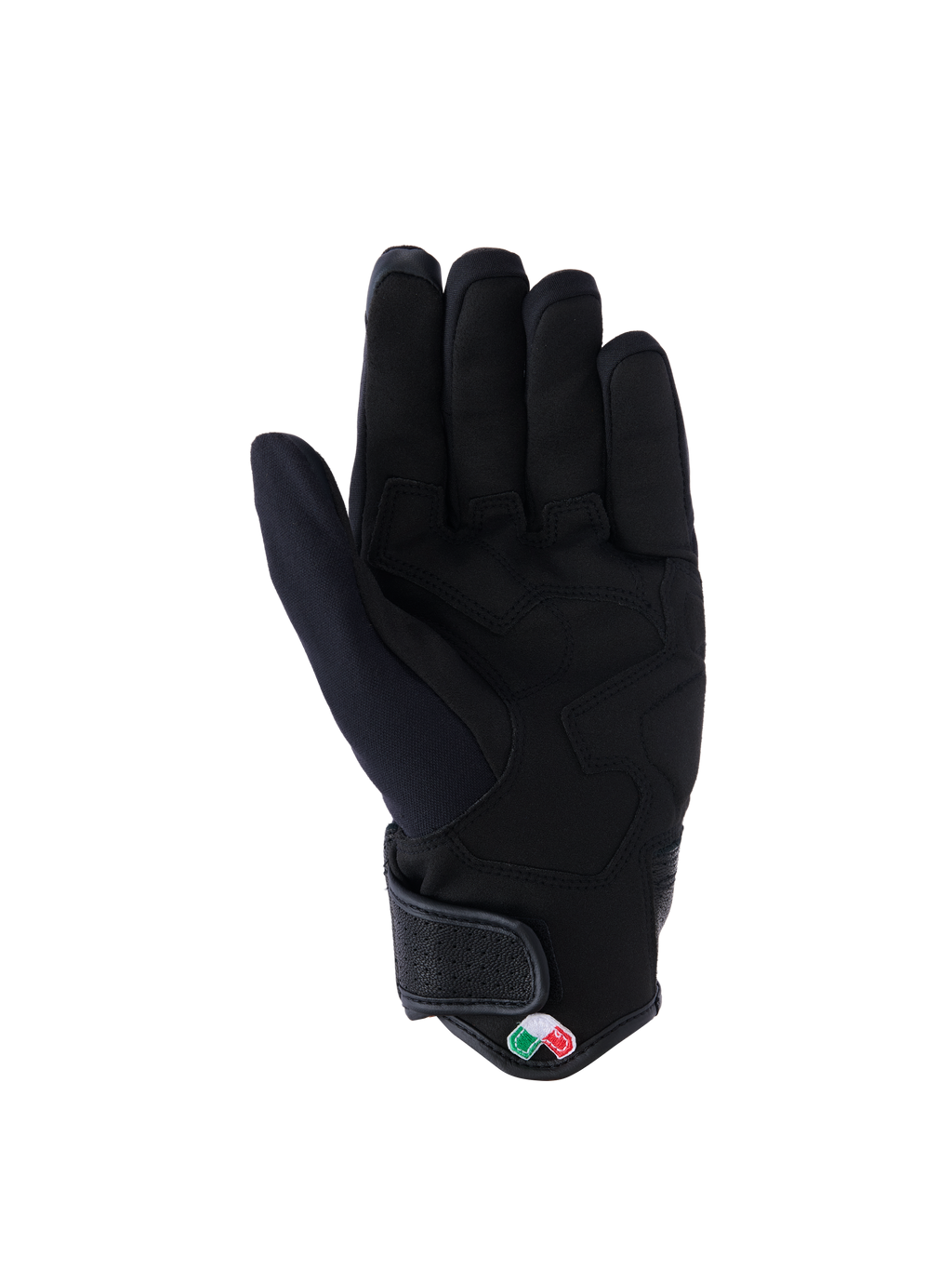 Alpinestars Tracker Gloves, Motorcycle Gloves, Black, palm view featuring synthetic suede with reinforced padding, short cuff with hook and loop closure, urban riding gear
