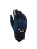 Alpinestars Tracker Handschuhe, Urbane Motorradhandschuhe, Dunkelblau und Schwarz, Textil-Handrücken mit perforierten Lederfingern und -bündchen, Stretch-Akkordeoneinsätze, 1963 Heritage-Logo-Patch, Workwear-inspirierter Stil