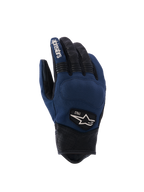 Alpinestars Tracker Handschuhe, Urbane Motorradhandschuhe, Dunkelblau und Schwarz, Textil-Handrücken mit perforierten Lederfingern und -bündchen, Stretch-Akkordeoneinsätze, 1963 Heritage-Logo-Patch, Workwear-inspirierter Stil