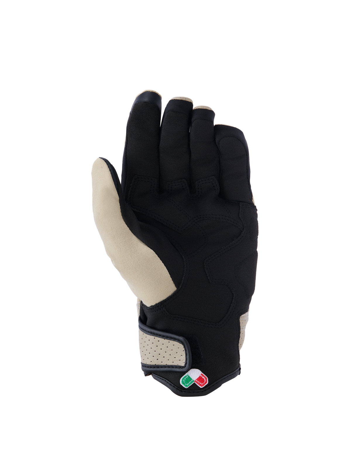 Alpinestars Tracker Handschuhe, Urbane Motorradhandschuhe, Aluminium und Schwarz, Handflächenansicht mit Konstruktion aus synthetischem Wildleder, gepolsterten Verstärkungen, perforiertem Lederbündchen und kurzem Bündchen-Design