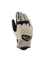 Alpinestars Tracker Handschuhe, Motorradhandschuhe, Beige und Schwarz, mit perforiertem Leder, schwarzen Akkordeon-Stretcheinsätzen und 1963 Heritage-Logo-Patch, urbaner Workwear-Stil