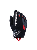 Alpinestars Durack Handschuhe, Motorradhandschuhe, Schwarz mit Roten Akzenten, Texturierte Oberfläche, Weißes Logo, Graue Knöchelprotektoren, Sportliches Design für Leistung und Haltbarkeit