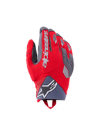 Alpinestars Durack Handschuhe, Motorradhandschuhe, Hellrot und Mittelgrau, geteilter Knöchelschutz mit grauen TPR-Akzenten, weißes Alpinestars-Branding auf dem Handrücken, Neopren-Bündchen mit Stern-Logo, Performance-Adventure-Design