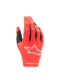 Alpinestars 2025 Radar Motocross Gloves in Mars Red and Silver, featuring a lightweight stretch textile backhand and star logo.