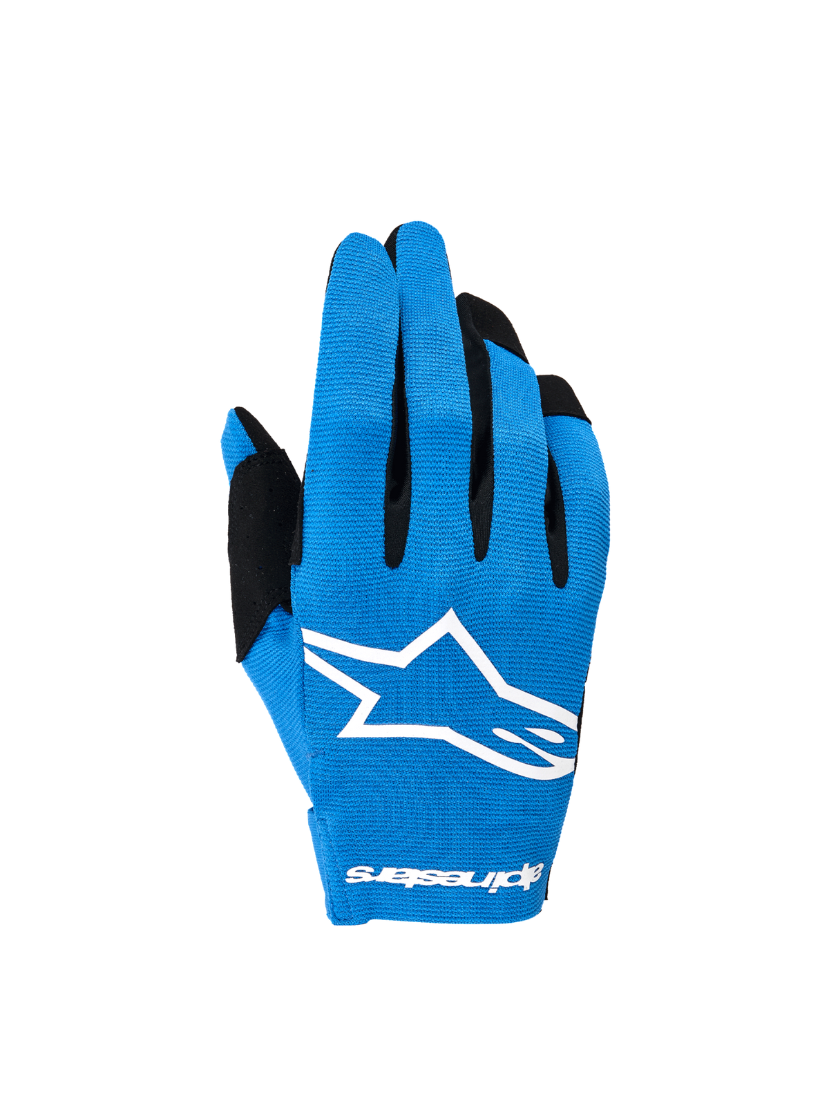 Alpinestars 2026 Radar Handschuhe, Herren-Motocross-Handschuhe, Blau und Weiß, Handrücken mit weißem Astars-Logo.