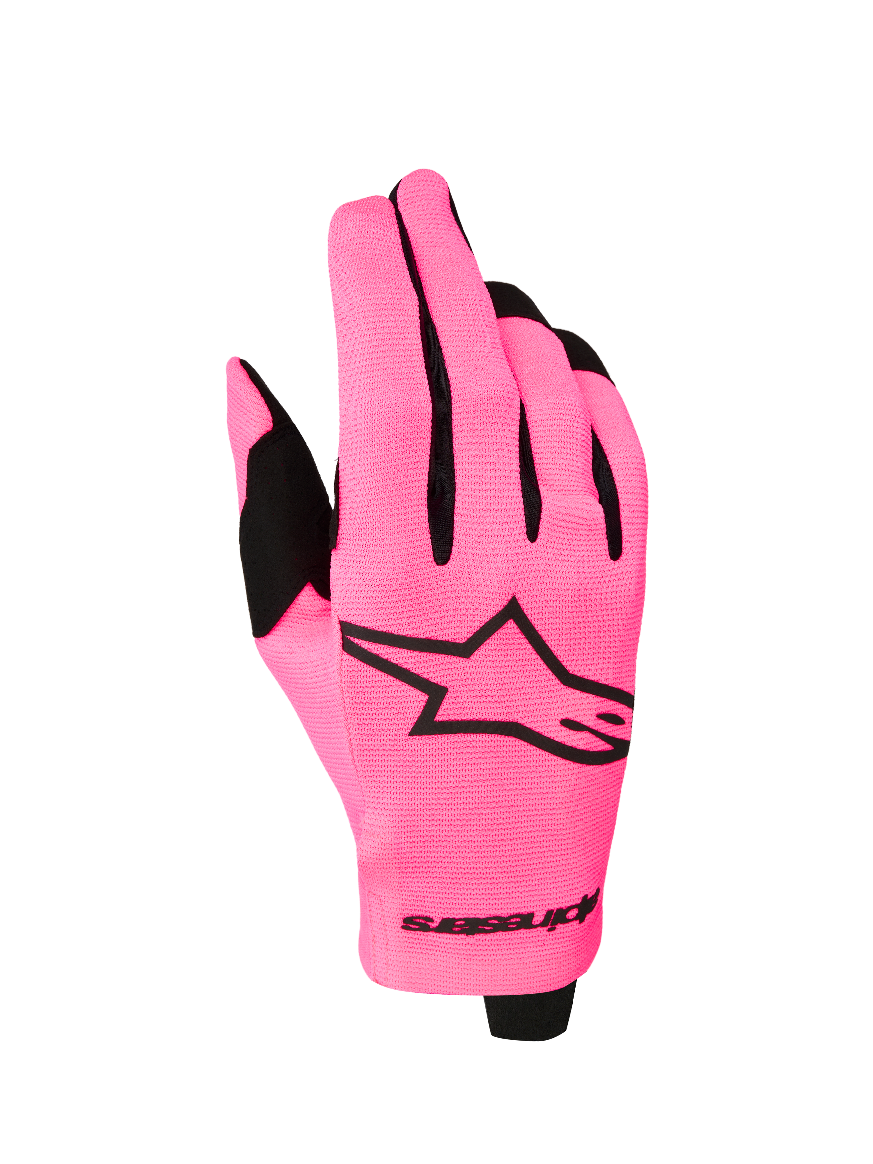 Alpinestars Radar Handschuhe 2027, leichte Motocross-Handschuhe in Pink Fluo und Schwarz mit Stretch-Textiloberhand.