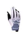 Alpinestars Radar Handschuhe 2027, leichte Motocrosshandschuhe in Grau und Helllila mit weißem Stern-Logo.