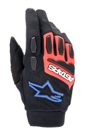 Alpinestars Full Bore XT Handschuhe, Offroad-Motorradhandschuhe, Schwarz, leuchtendes Rot und Blau, mit TPR-Knöchel- und Fingerschutz, atmungsaktivem Stretchgewebe, weißem ASTARS-Logo auf rotem Panel und blauem Stern-Logo