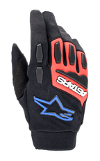 Alpinestars Full Bore XT Handschuhe, Offroad-Motorradhandschuhe, Schwarz, leuchtendes Rot und Blau, mit TPR-Knöchel- und Fingerschutz, atmungsaktivem Stretchgewebe, weißem ASTARS-Logo auf rotem Panel und blauem Stern-Logo