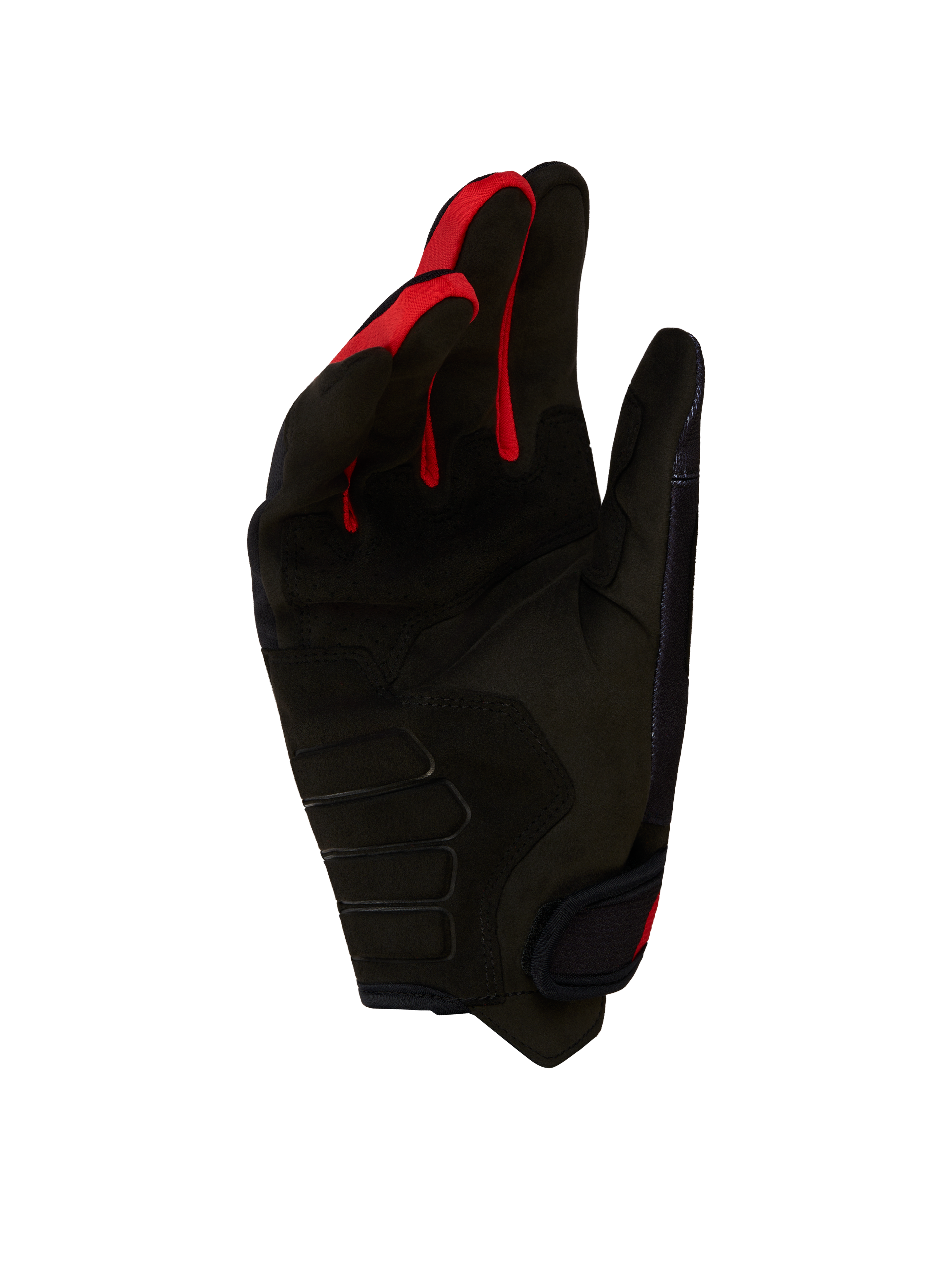 Alpinestars Techdura Handschuhe in Schwarz und Rot, Offroad-Modell mit verstärkter gepolsterter Wildlederhandfläche.