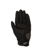 Alpinestars Megawatt V2 Gloves, Motocross and Enduro Gloves, Black, palm view featuring reinforced thumb and palm areas, perforated details for airflow, and a velcro wrist closure with the Alpinestars logo.