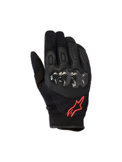 Alpinestars Megawatt V2 Handschuhe, Motocross-Handschuhe, Schwarz und Fluo-Rot, mit Hartschalen-Knöchelschutz in Carbon-Optik, perforiertem Leder zur Belüftung und rotem Stern-Logo, strapazierfähige Offroad-Ausrüstung