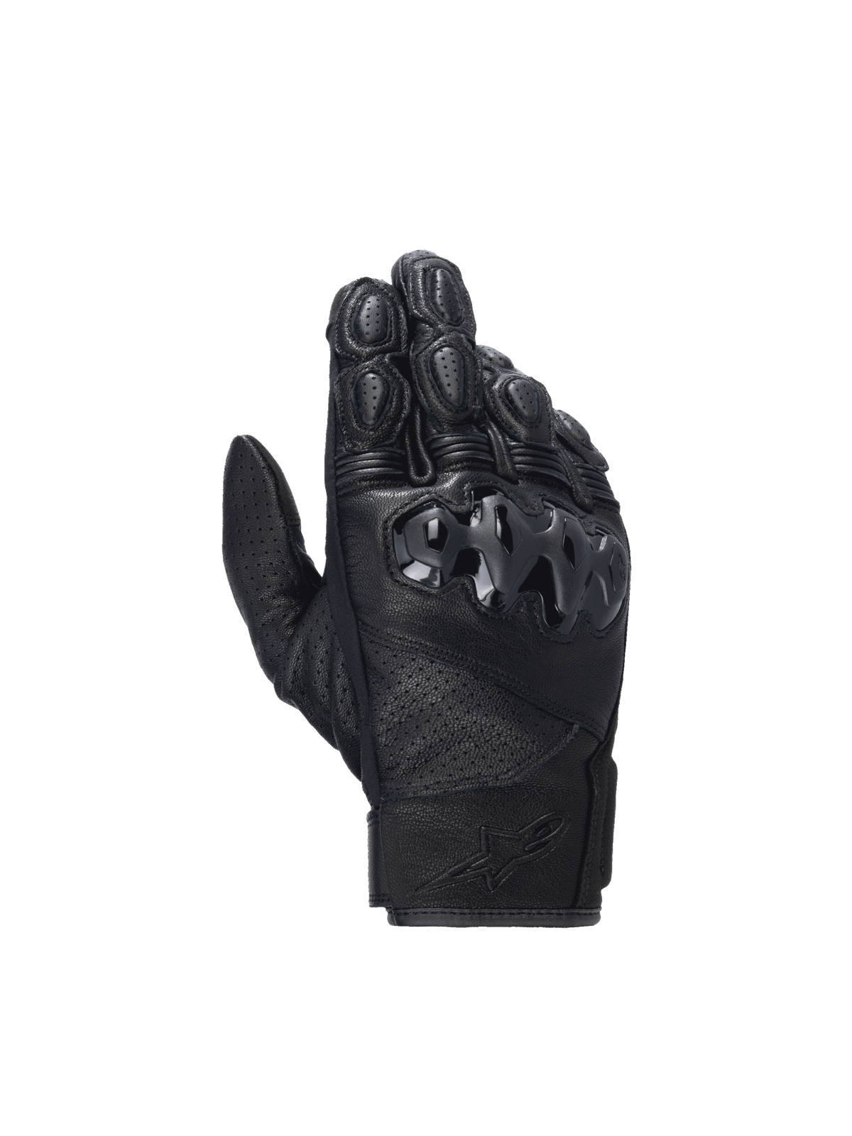 Alpinestars Celer V3 Gloves, black goat leather motorcycle racing gloves with hard PU knuckle protectors.