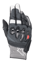 Alpinestars Morph Sport Gloves, Motorcycle Riding Gloves, Black and White, featuring gray MorphTech Weave backhand, over-injected knuckle protection, RIDEKNIT inserts, and white star logo on the cuff