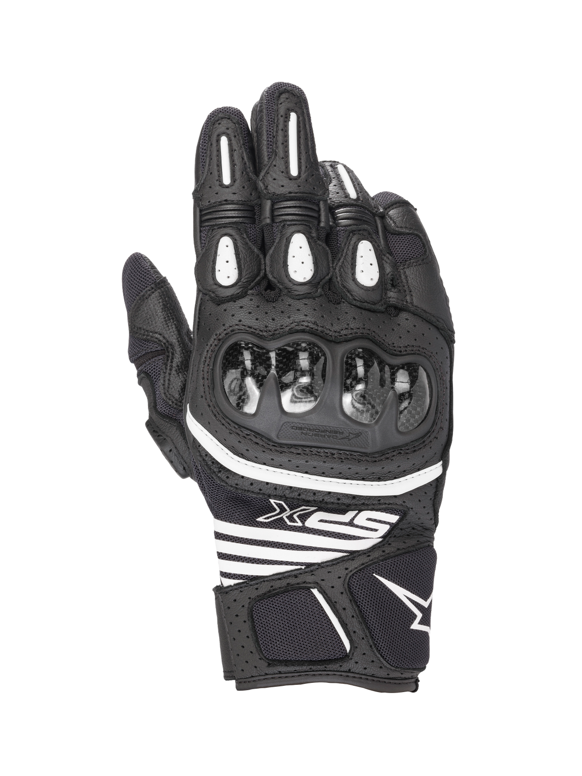 Alpinestars SPX AC V2 Handschuhe, kurze Sommer-Motorradhandschuhe, Schwarz und Weiß, CE-zertifiziert, Leder- und Mesh-Konstruktion mit Carbon-Knöchelschutz