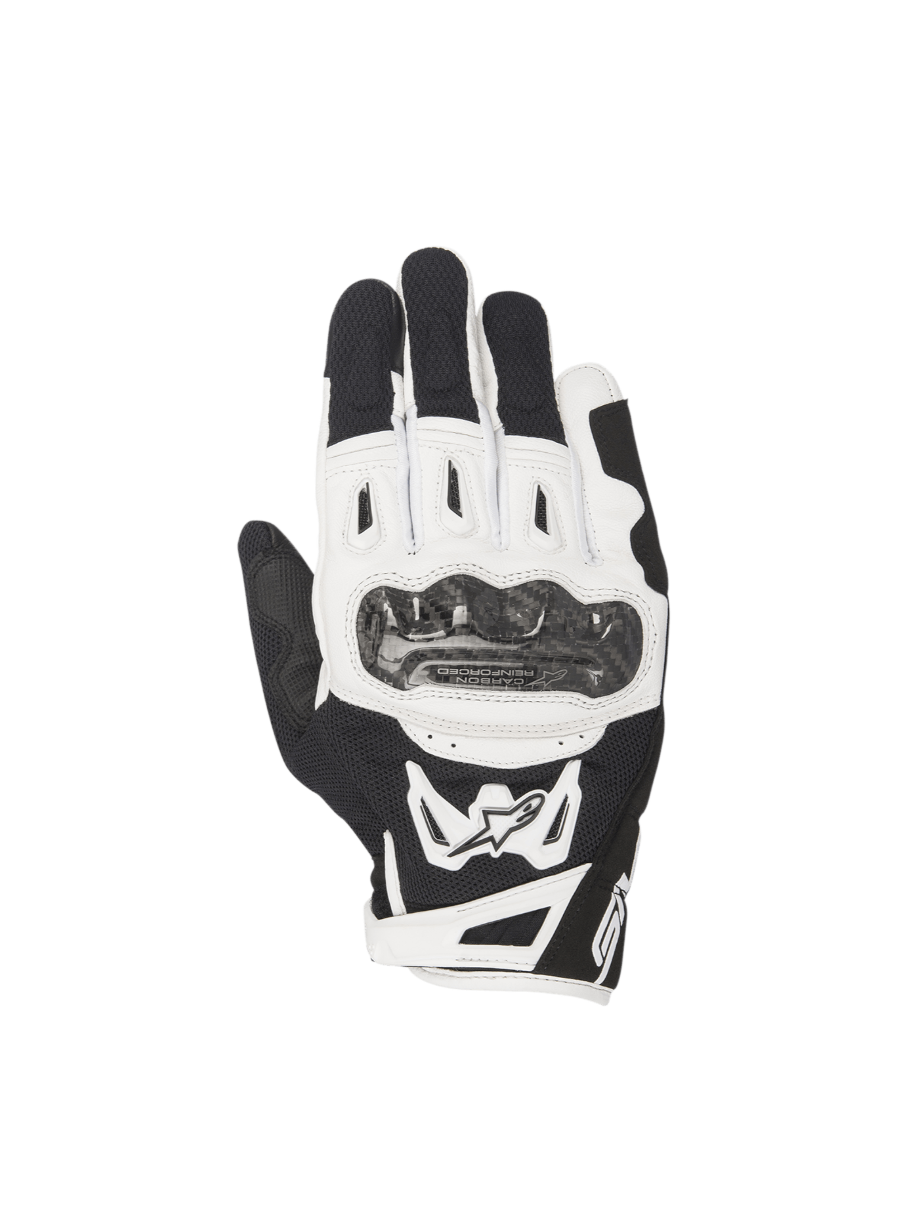 Alpinestars SMX-2 Air Carbon V2 Handschuhe, Herren-Motorradhandschuhe, Schwarz und Weiß, mit Karbon-Knöchelprotektor und Mesh.