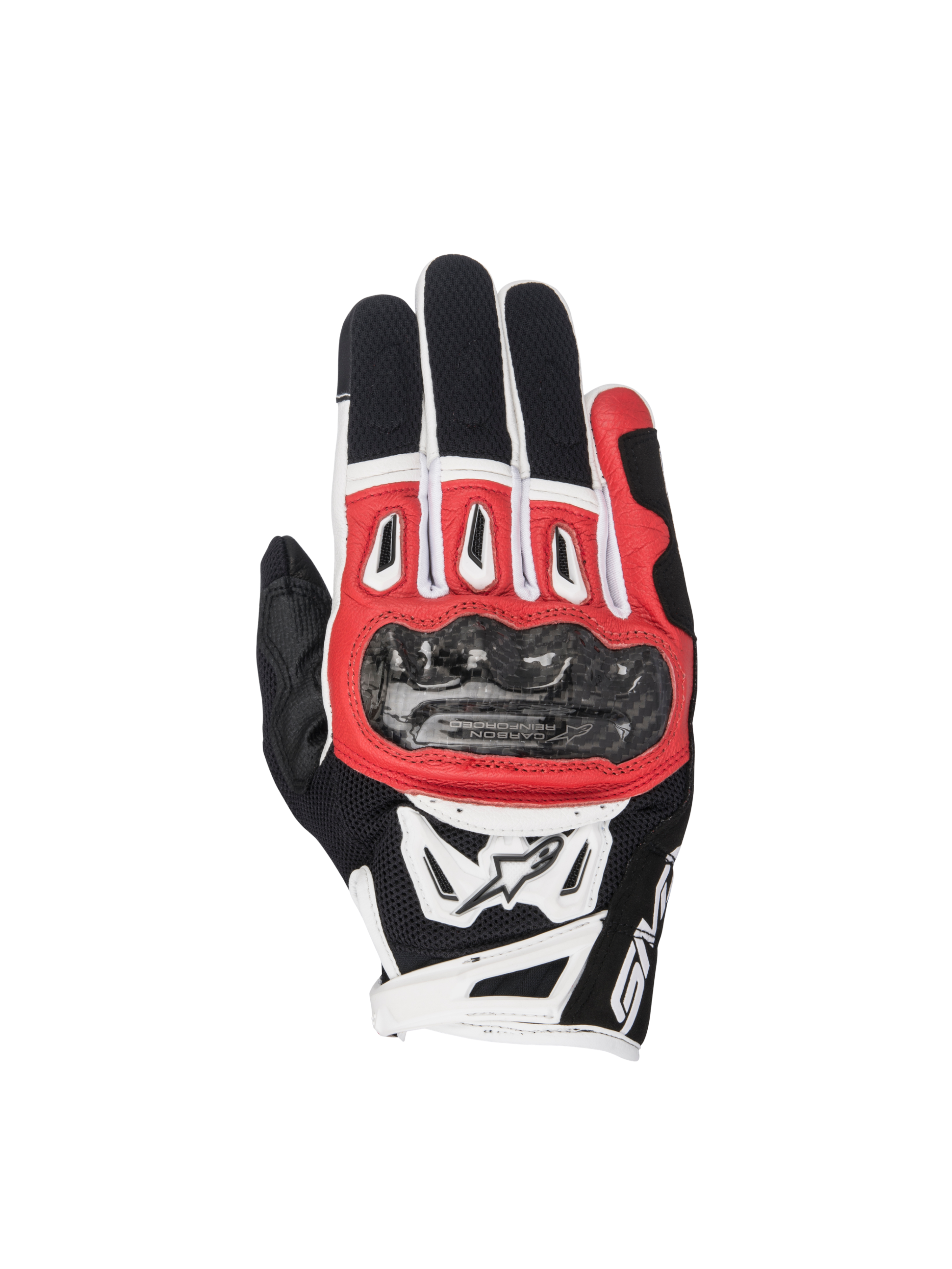 Alpinestars SMX-2 Air Carbon V2 Handschuhe, Motorradhandschuhe in Schwarz, Rot und Weiß mit Karbon-Knöchelschutz, 3D-Mesh und Lederkonstruktion für optimalen Schutz.