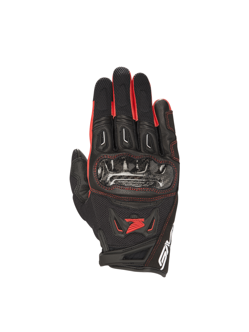 Honda SMX-2 Air Carbon V2 Handschuhe, Motorradhandschuhe für Herren, Schwarz und Rot, mit Karbon-Knöchelschutz und Mesh.