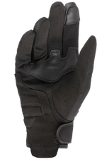 Alpinestars Copper Handschuhe, Urbane Motorradhandschuhe, Schwarz, Ansicht der Handfläche aus synthetischem Wildleder, touchscreen-kompatible Fingerspitze, verstärkte Polsterung der Handfläche und sicherer Klettverschluss am Handgelenk