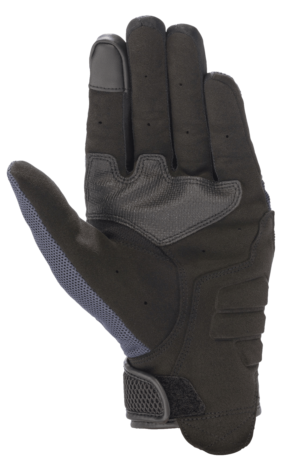 Alpinestars Copper Gloves, Motorcycle Gloves, Mood Indigo, palm view featuring a full synthetic suede construction, reinforced padding, touchscreen-compatible fingertip, and mesh thumb panel for lightweight urban protection.