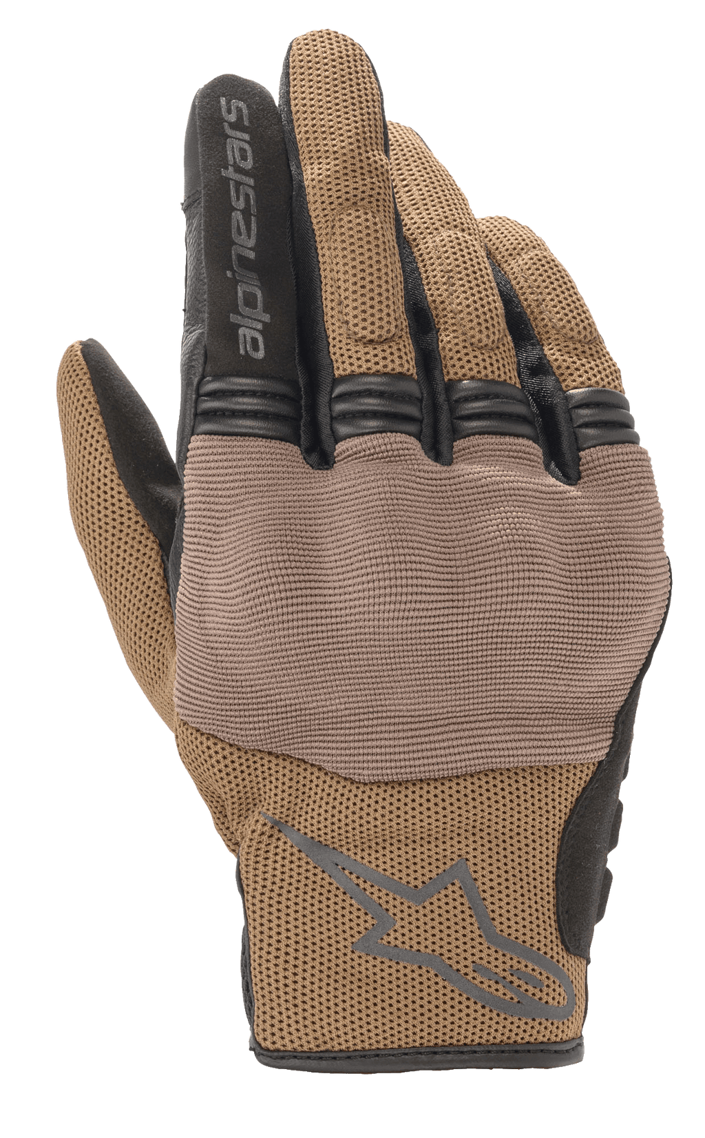 Alpinestars Copper Handschuhe, Urban-Motorradhandschuhe, Teak-Braun und Schwarz, atmungsaktive Mesh-Konstruktion, strukturiertes Panel über den Knöcheln, kurze Manschette mit Alpinestars-Logo und Markenschriftzug