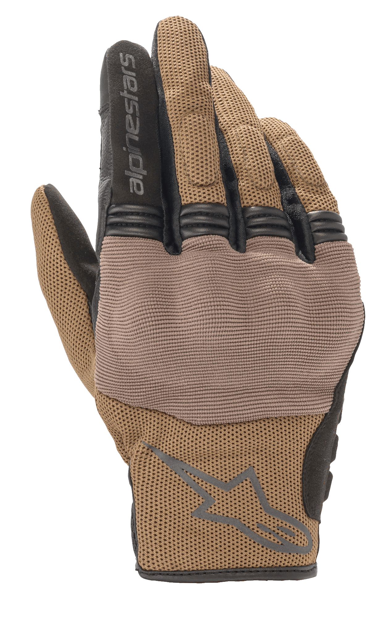 Alpinestars Copper Handschuhe, Urban-Motorradhandschuhe, Teak-Braun und Schwarz, atmungsaktive Mesh-Konstruktion, strukturiertes Panel über den Knöcheln, kurze Manschette mit Alpinestars-Logo und Markenschriftzug